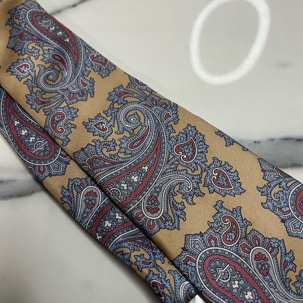 Liberty of London Men's Gold Blue Paisley Classic Length 100% Silk Tie Luxury